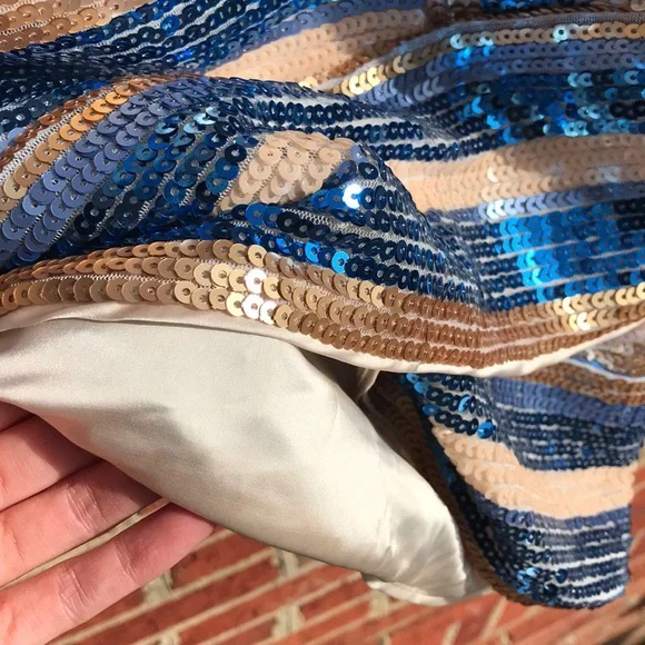 RYSE X Revolve Blue & Gold Sequin Wrap Mini Dress - Picture 10 of 16